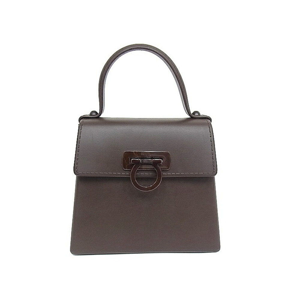 Salvatore Ferragamo Gancini Rubber Handbag Tortoiseshell Brown